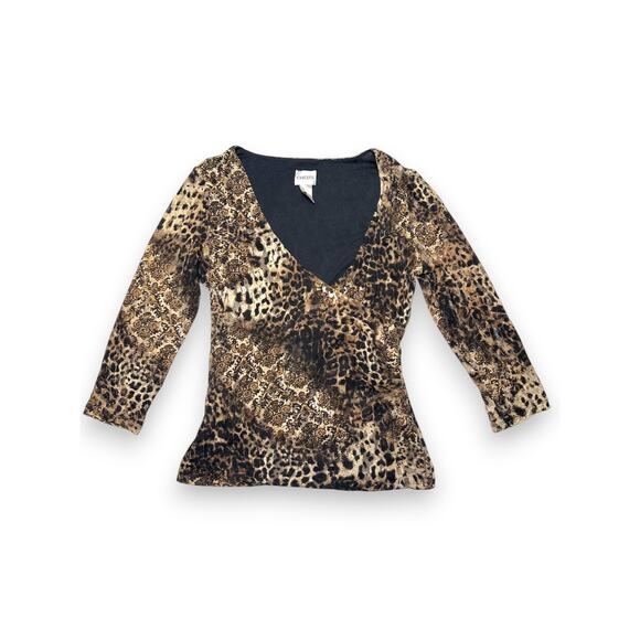 Chicos Leopard & Baroque Print V Neck 3/4 Sleeve Top size medium - Picture 2 of 7